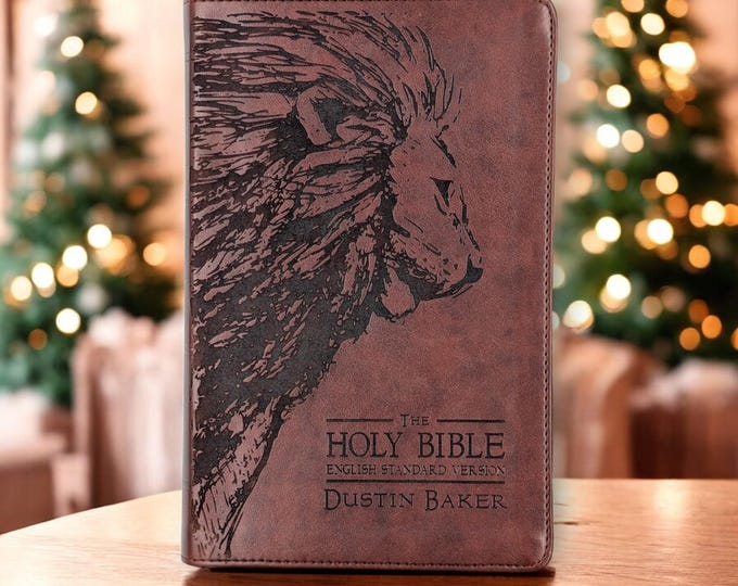 Personalized Lion ESV Bible | Laser Engraved Bible | Custom Engraved Large Print | Perfect Baptism Gift and Religious Keepsake