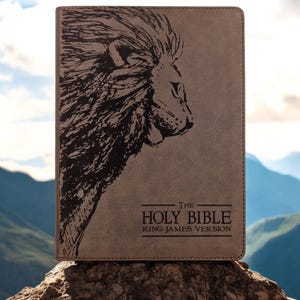 Personalized KJV Bible | Lion and Holy Bible Engraved | Custom Name | Wide Margins for Journal and Study King James Version | Baptism Gift
