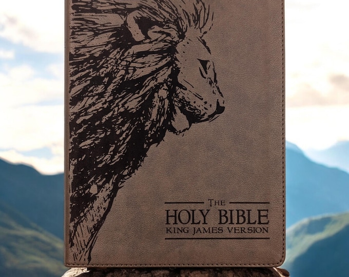 Personalized KJV Bible | Lion and Holy Bible Engraved | Custom Name | Wide Margins for Journal and Study King James Version | Baptism Gift