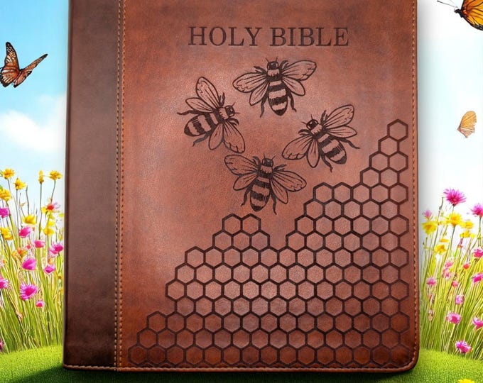 Personalized ESV Journal Bible | Bee and Honeycomb Engraved Bible | Custom Name Christian Gift | Baptism Gift | Notetaking Bible for Her