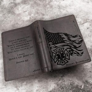 Personalized Every Man's Large Print NLT Bible (Brown): Engraved EMS & Firefighter, Optional Thumb Index