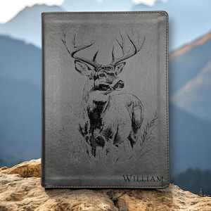 Personalized CSB He Reads Truth Bible with Buck Design | Deer Engraving Gray Bible for Him | Wide Margins | Christian Gift for Hunters