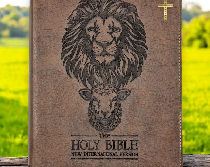 Lion and Lamb Engraved Bible | Personalized NIV Journal Bible | Custom Baptism Gift & Keepsake | Laser Engraved Gifts