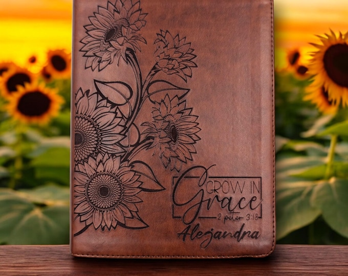Personalized Sunflower Spanish Bible | Laser Engraved RVR 1960 Journal & Notetaking Bible | Unique Baptism Gift