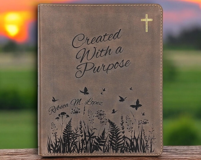 Personalized Created with a Purpose Wildflower Bible | Custom Laser Engraved Bible | Personalized NIV Journal Bible for Her | Christian Gift