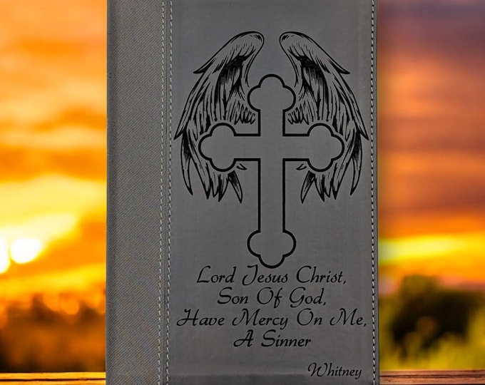 Personalized Large Print NIV Bible | Laser Engraved Cross and Angel Wings with Custom Verse | Custom Name Unique Bible Gift | Baptism Gift
