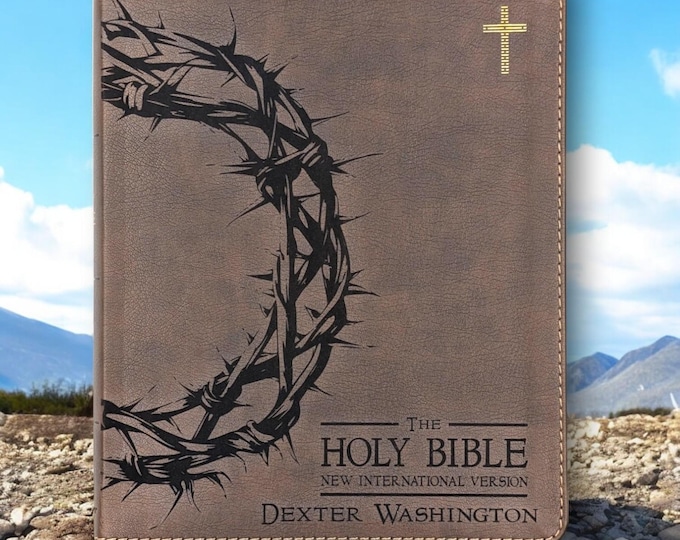 Crown of Thorns NIV Journal Bible | Personalized NIV Journal Bible | Engraved Bible and Custom Bookmark | Unique Baptism Gift