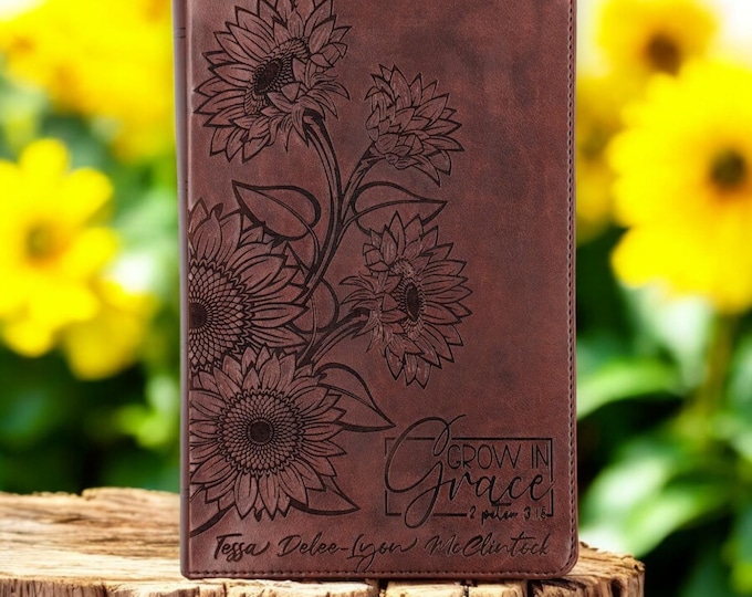 Personalized Sunflower ESV Bible | Custom Laser Engraved Gift for Her | Flower Bible & Baptism Gift