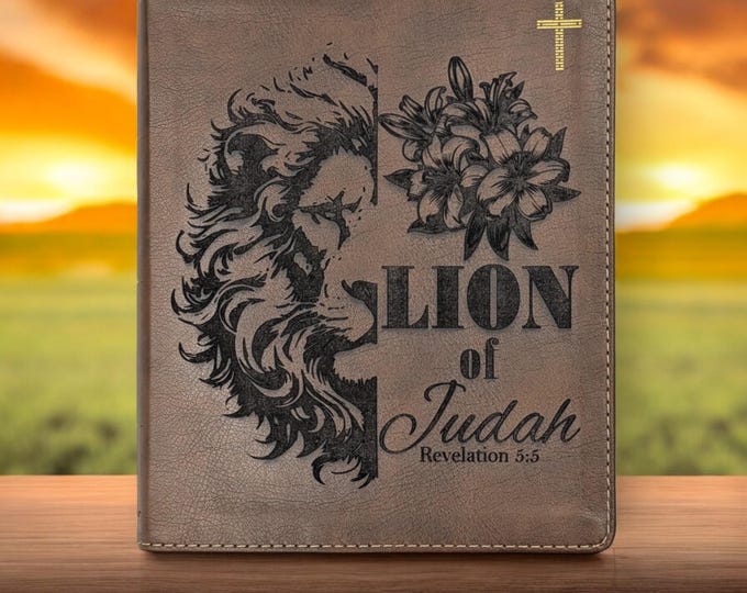 Personalized NIV Journal Bible | Lion of Judah Engraved Bible | Custom Journal Bible | Laser Engraved Bible | Personalized Baptism Gift