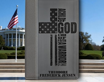 Personalized NIV Bible Large Print: Engraved Warrior of God Cross, Black Leatherlike