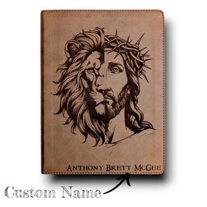 Personalized KJV Bible: Engraved Lion and Jesus, Wide Margin, Brown Leatherlike image 6