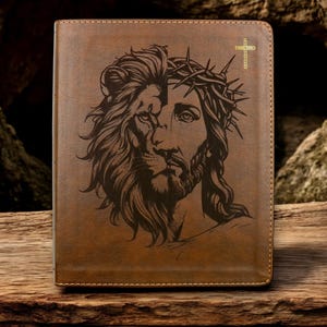 Personalized NIV Journal Bible with Lion and Jesus Engraving | Custom Name Engraved Study Bible | Baptism Gift | Christian Personalized Gift