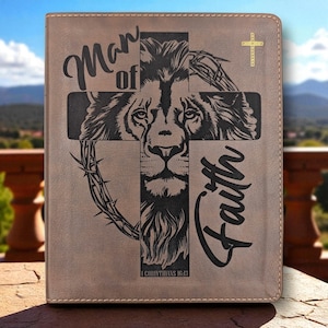 Personalized NIV Journal Bible for Men: Engraved Lion Cross Crown, Lined Wide Margins