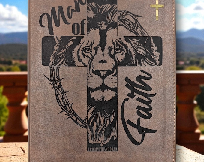 Personalized NIV Journal Bible Man of Faith | Custom Engraved Name | Lined Margins for Journaling | New International Version Bible for Men