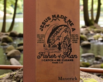 Personalized NIV Bible Large Print (Brown): Fisher of Men Engraving, Optional Thumb Index