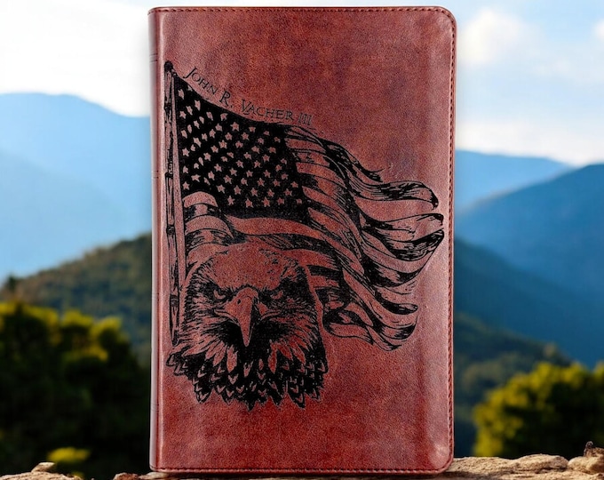 Personalized ESV Bible | American Flag and Eagle Laser Engraved Bible | ESV Large Print Bible | Custom Engraved Bible | Personalized Gift