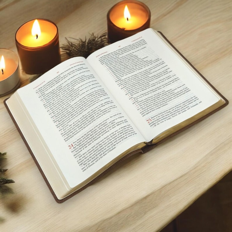 Personalized KJV Bible: Engraved Lion and Jesus, Wide Margin, Brown Leatherlike image 4