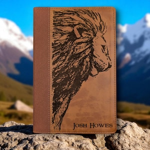 Personalized NIV Bible Large Print: Engraved Lion, Brown Leatherlike