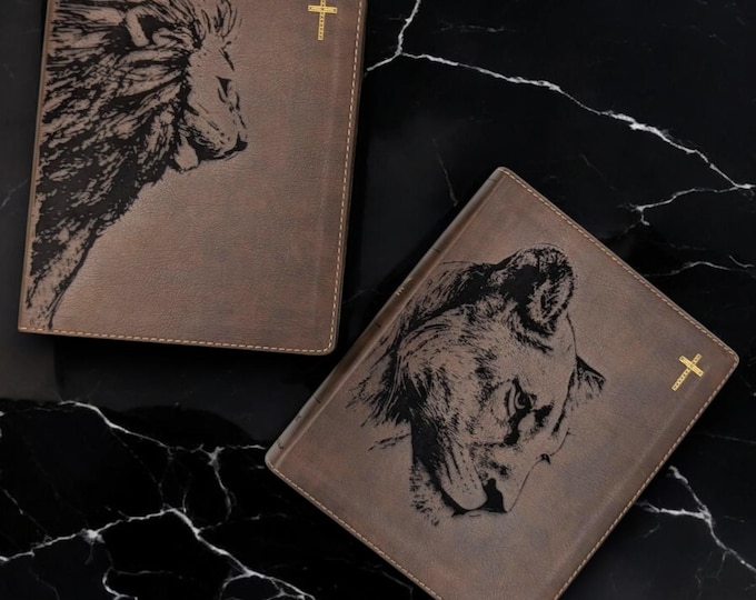 Personalized Lion - Lioness NIV Journal Bibles | Custom Journal Bibles | Laser Engraved Bibles | Wedding Anniversary Gift | Gift for Friends