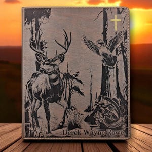 Personalized NIV Journal Bible: Engraved Deer Fish Duck, Lined Wide Margins
