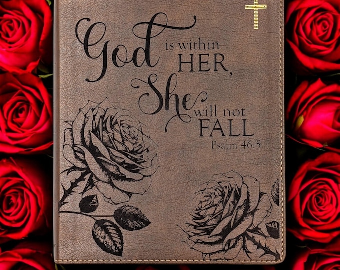 Personalized Rose Engraved Bible | Custom NIV Journal Bible with Verse and Name | Laser Engraved Gift for Baptism & Study | Bible for Women
