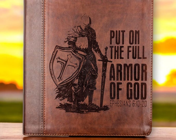 Personalized ESV Journaling Bible with Armor of God and Scripture Engraving | Custom Name Bible | Wide Ruled Margins | Engraved Baptism Gift