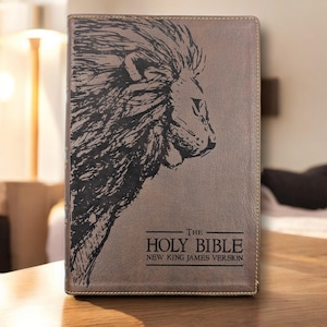 Personalized NKJV Bible with References: Engraved Lion, Wide Margins
