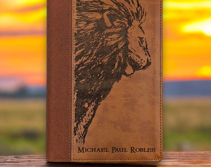 Personalized Lion Large Print NIV Brown Bible | Custom Name Engraved Baptism Gift | New International Version |  Personalized Christian Gift