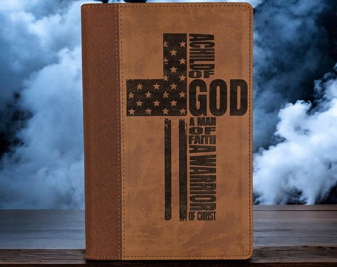 Personalized Warrior of God Cross Large Print NIV Bible | Cross Engraved Bible | Brown Bible | Custom Laser Engraved Bible with Name