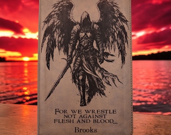Personalized KJV Bible Personal Size: Engraved Michael the Archangel, Brown Leatherlike