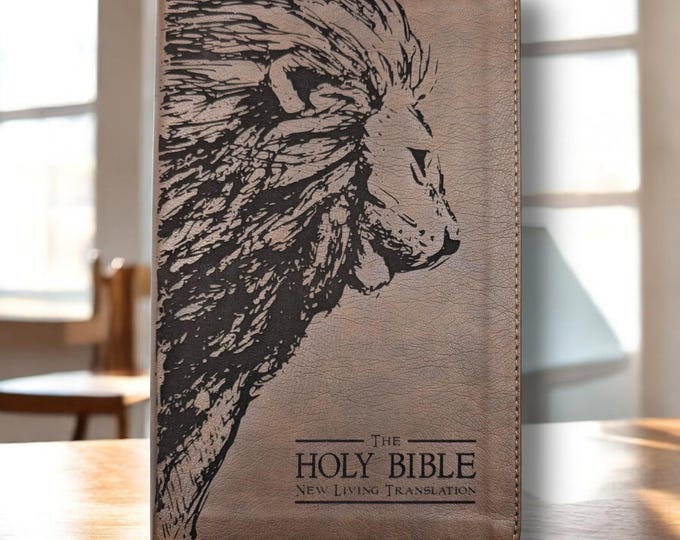Personalized Lion NLT Thinline Reference Bible | Custom Name Engraved New Living Translation | Gift for Study and Baptism
