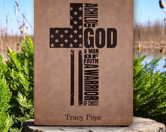 Warrior of God Cross KJV Bible with Custom Engraved Name | KJV Wide Margin for Journaling | Baptism and Christian Gift | Flag Cross Design