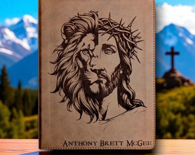 Personalized KJV Bible | Engraved Lion and Jesus with Custom Name | Wide Margins for Journaling and Study | Christian and Baptism Gift