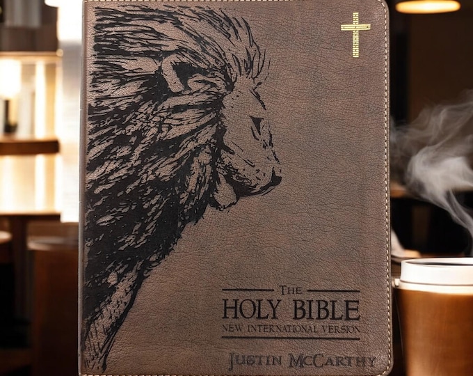 Personalized Lion Engraved NIV Journal Bible | Custom Engraved Name | Wide Margin Bible | Personalized Baptism Gift
