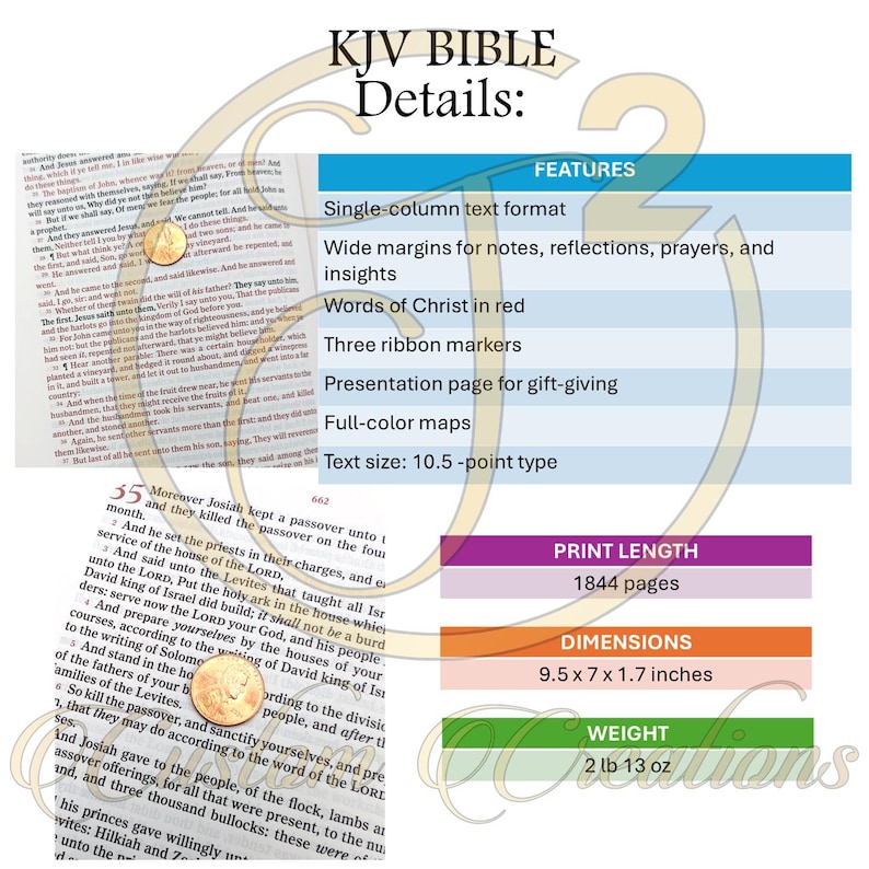 Personalized KJV Bible: Engraved Lion and Jesus, Wide Margin, Brown Leatherlike image 8