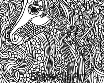 abstract horse face animal Printable Adult Coloring Page Coloring book page for adults & kids Coloring sheet line art