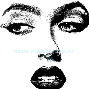 Cara de mujer mirando de lado, arte de maquillaje imprimible, clipart png jpg, descarga digital, gráficos de imagen de belleza facial en blanco y negro