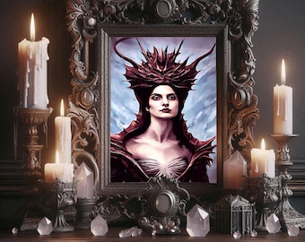 Red Mountain Queen Witch Sorceress original art print surreal 8x10 inch semi gloss fantasy fairytale art print