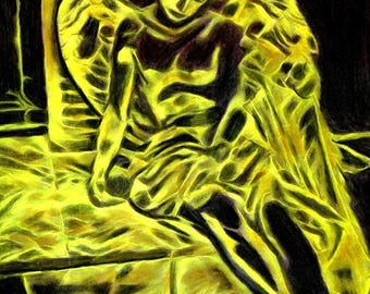 angel boy ORIGINAL abstract drawing  pencils, markers, black and yellow fantasy, religious art, illustration,