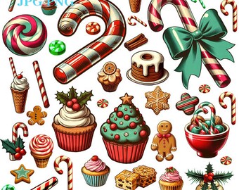 Christmas candy sweet treats clipart collage sheet die cuts cut outs Png jpg printable instant digital download