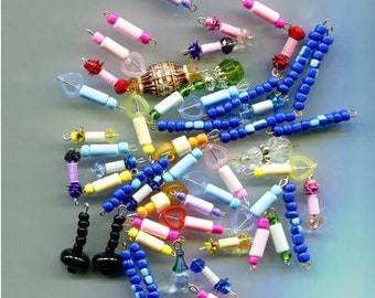 52 bead drops pendants charms glass acrylic mixed lot hearts beaded wire eye pins