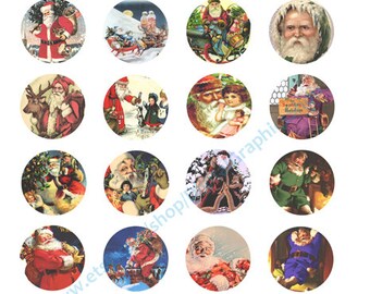 santa christmas art collage sheet, clipart , old world victorian santas instant download, 1.5 inch circles, xmas printables, digital print