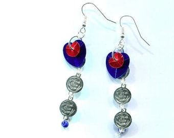 silver rose flower charm circle earrings dangle drops glass bead handmade sparkly sequin earrings party jewelry