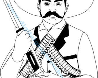 Emiliano Zapata mexican cowboy png svg clipart revolutionary svg printable cowboy art, mexico, digital instant download coloring page