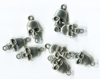 4 silver skull charms links metal skeleton pendants lot halloween charms 9mm x 20mm