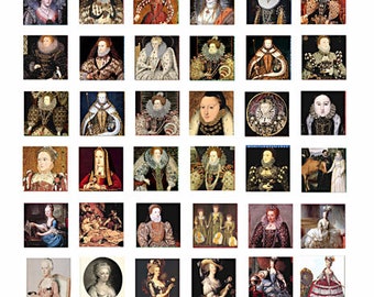 queen Elizabeth, Marie Antoinette, clipart, instant download, digital collage sheet, 1 inch squares images, printables