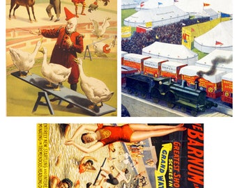 vintage circus posters art, clipart, digital collage sheet, instant download, 4.6 inch images printables