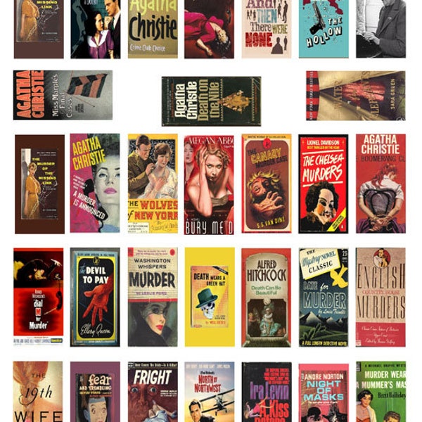 crime mystery book covers collage sheet 1" x 2" dominos novels vintage fiction books digital clipart printables