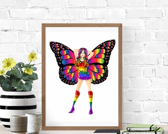 LGBT Rainbow fairy, cartoon pinup girl, sexy fairy, png jpg, printable art , fairies clipart, instant download, digital print