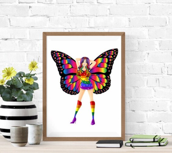 LGBT Rainbow fairy, cartoon pinup girl, sexy fairy, png jpg, printable art , fairies clipart, instant download, digital print